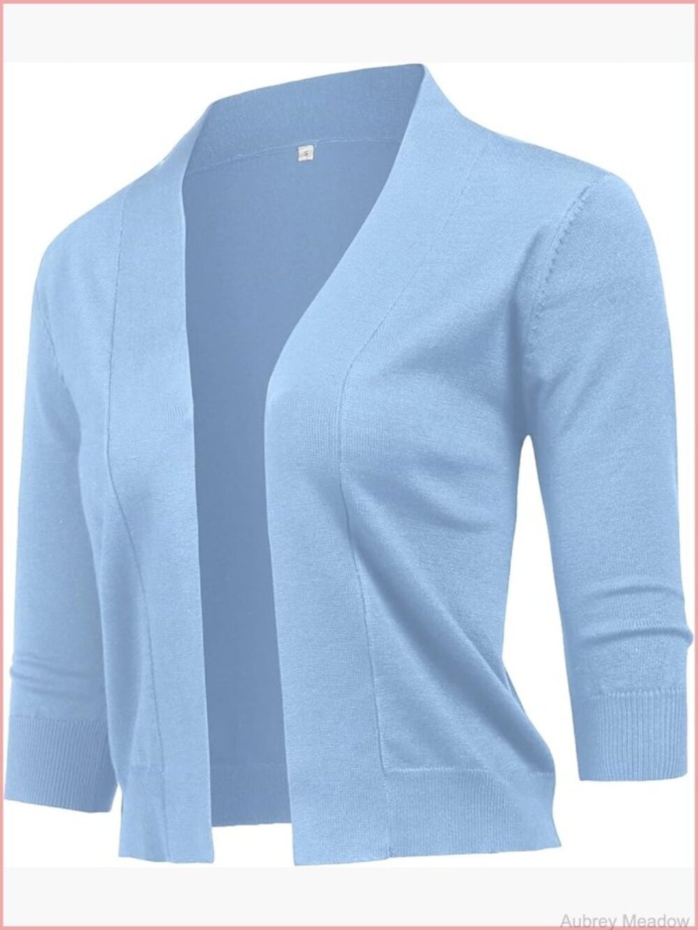 Classic 3/4 Sleeve Open Front Cropped Cardigan Sweater Lightweight Knit Short